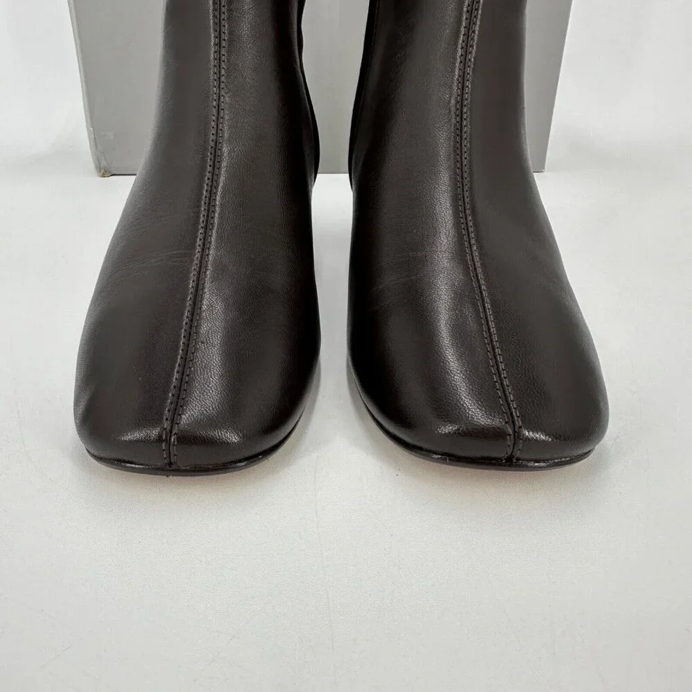 Everlane The Day Boot Dark Brown Leather sz 10 Side Zip Ankle Bootie Square Toe